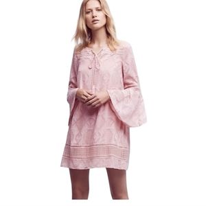 LOFT Outlet Dusty Pink Textured Bell Sleve Tie Neck Mini Dress Size SP